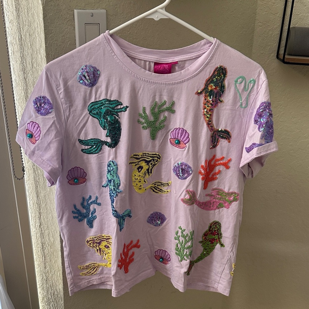 QUEEN OF SPARKLES Mermaid Sequin Tee - Pink and Multicolor
